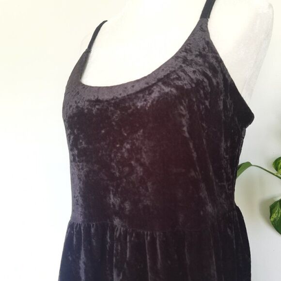 90s 00s Y2K Mini Black Slip Dress Spaghetti Strap Crushed Velvet Vday - Picture 3 of 4